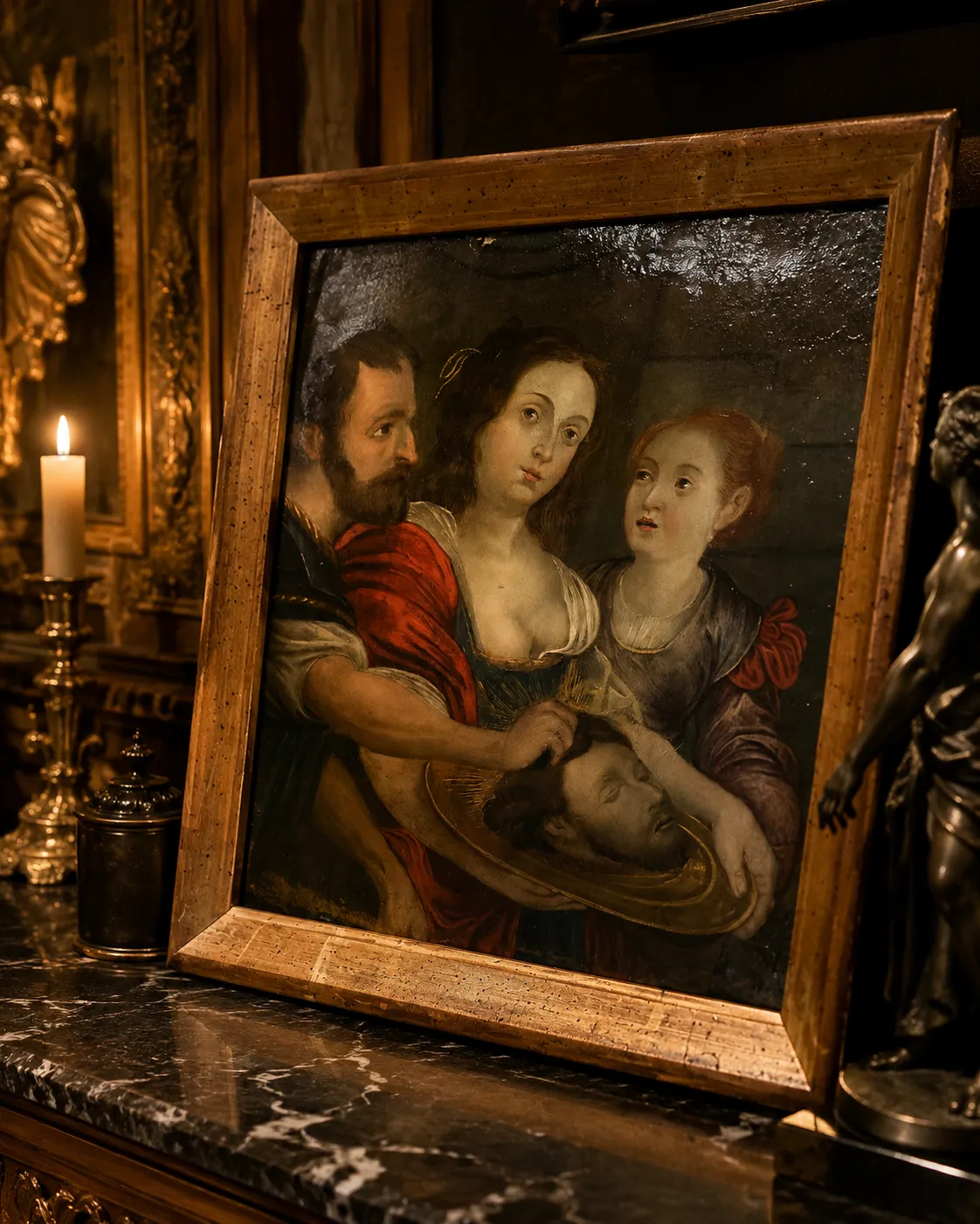 Tableau ancien représentant Salomé et la tête de saint Jean-Baptiste