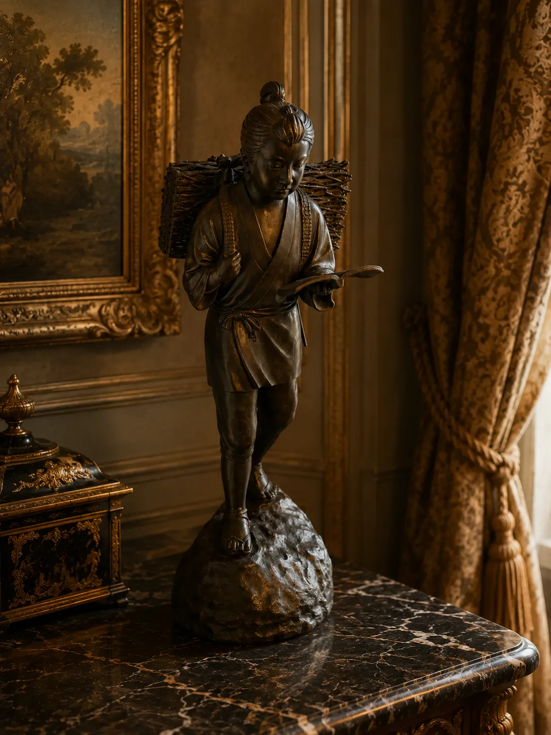 Statue en bronze d’enfant lisant un livre