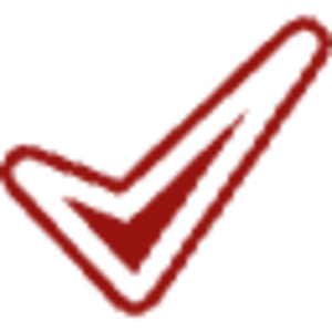 A thick, dark red checkmark with a bold outline, angled to the right, on a transparent background.
