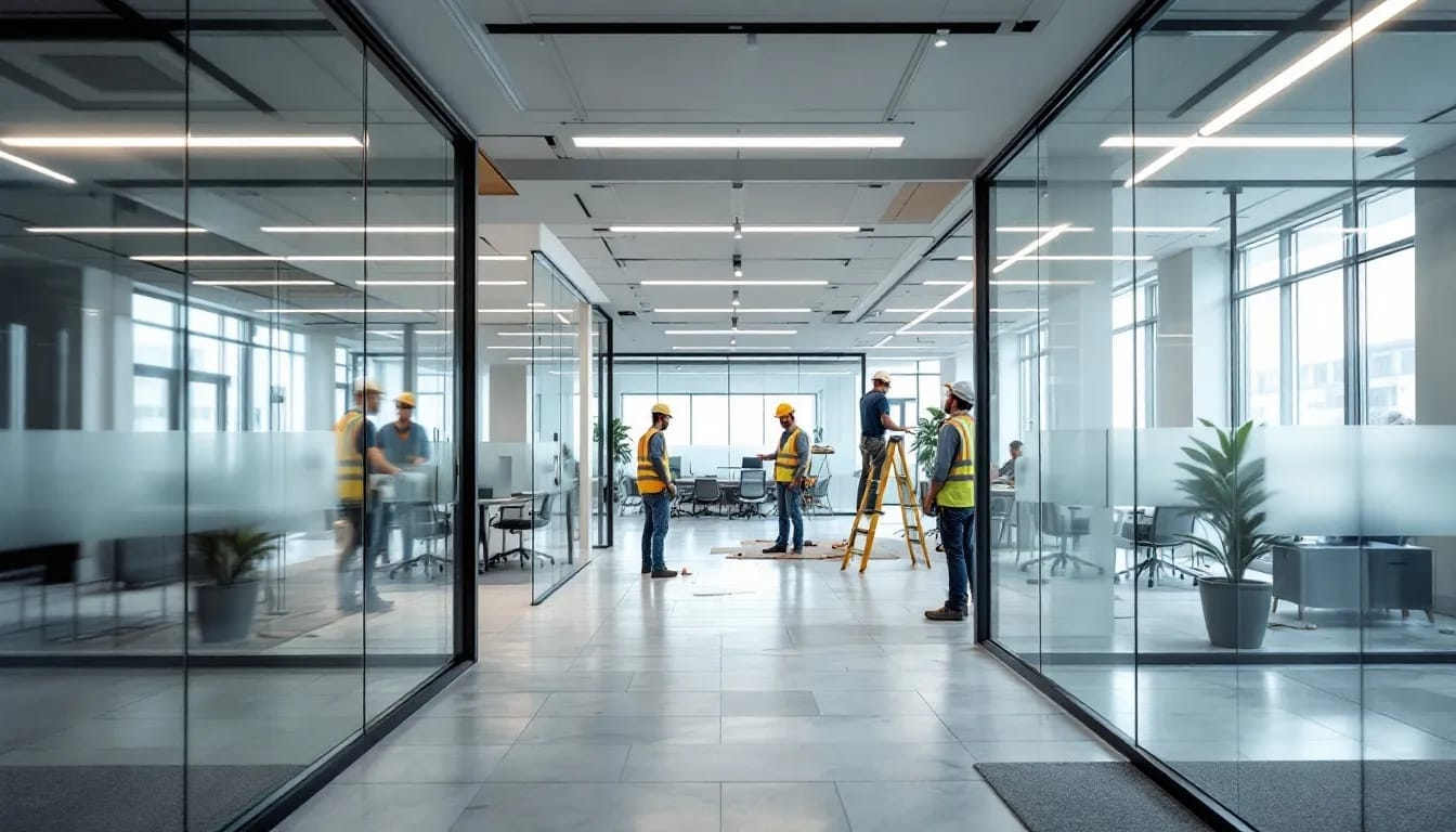 tenant buildout costs Jacksonville FL - Modern office interior with open workspace layout, natural lighting, and sleek furnis