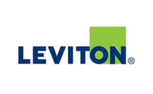 Leviton logo with a blue and green color scheme, representing the brand's partnership with JSC Systems.
