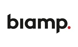 Biamp logo on a white background, part of a partner showcase on the JSC Systems website.