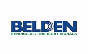 Belden logo in blue and white, representing the company's partnership with JSC Systems on a plain background.