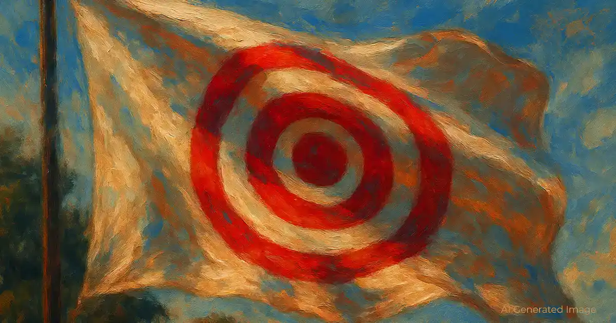 a flag with a target on it waving in the breeze; ai generated image, edits by me.