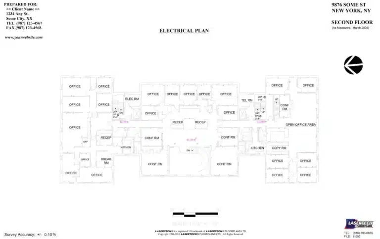 Architectural electrical plan for the second floor of an office building