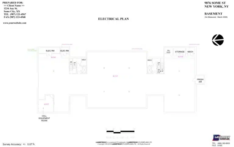 Blueprint of an electrical plan for a basement area with designated rooms and fixtures.