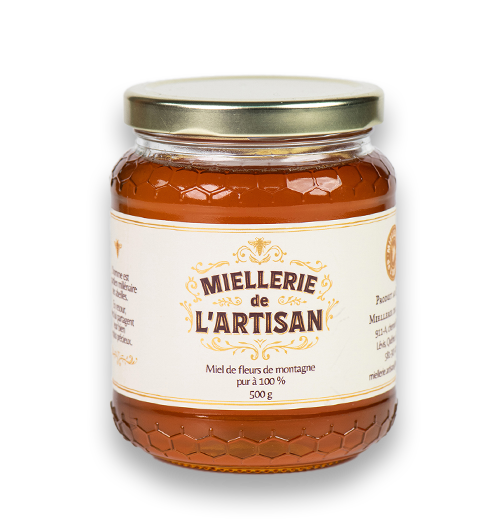 Pot de miel de fleurs de montagne Mellerie de l'Artisan, 500g.