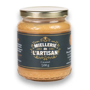 Pot de miel caramel artisanal de Miellerie de l'Artisan, 500g.