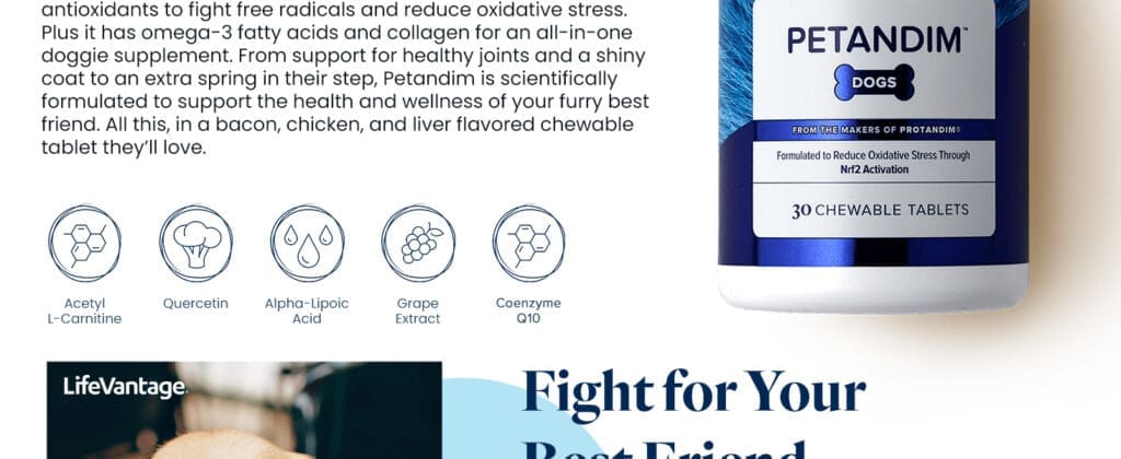 Revolucionando o envelhecimento canino: Nutrigenómica e saúde canina exploradas 5 Petandim para cães LifeVantage descrição 03