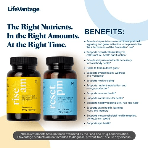 Lifevantage Rise Am &Amp; Reset Pm System - Combinação de Rise Am &Amp; Reset Pm System, um suplemento multivitamínico para homens e mulheres que fornece vitaminas, minerais e adaptógenos 2 LifeVantage Rise AM Reset PM System Combinação de Rise AM Reset PM System um suplemento multivitamínico para homens e mulheres que fornece vitaminas, minerais e adaptógenos 2