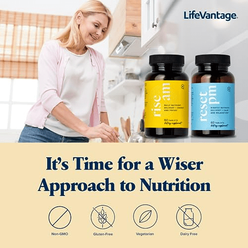 Lifevantage Rise Am &Amp; Reset Pm System - Combinação de Rise Am &Amp; Reset Pm System, um suplemento multivitamínico para homens e mulheres que fornece vitaminas, minerais e adaptógenos 3 LifeVantage Rise AM Reset PM System Combinação de Rise AM Reset PM System um suplemento multivitamínico para homens e mulheres que fornece vitaminas, minerais e adaptógenos 3