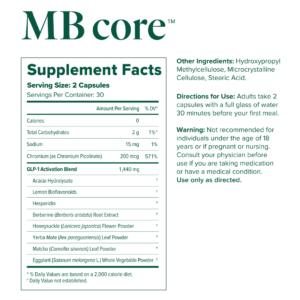 MindBody System MB Core supplement facts