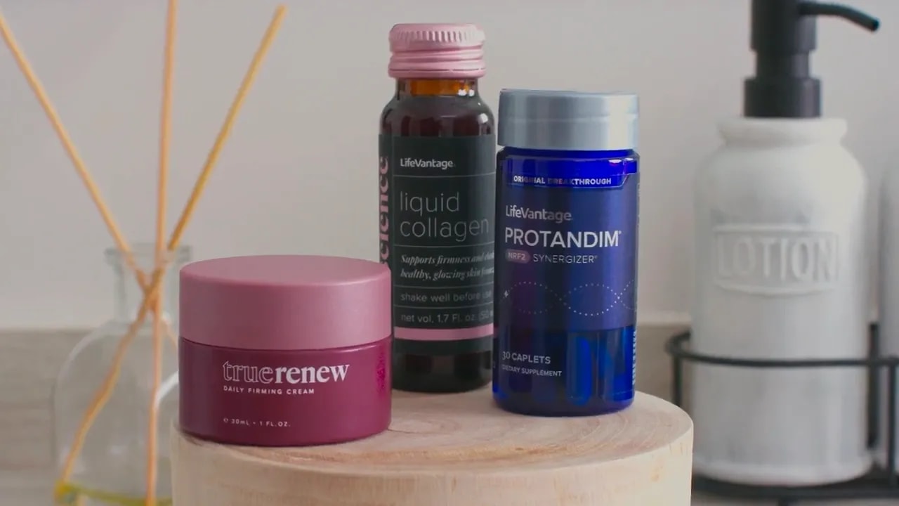 4 Reasons To Love Truescience Truerenew (Clean, Kind, Effective Activated Skincare) 3 TrueRenew cream and related supplements shown on a tabletop