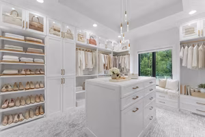 white luxury coset Image of large custom walk-in closet.