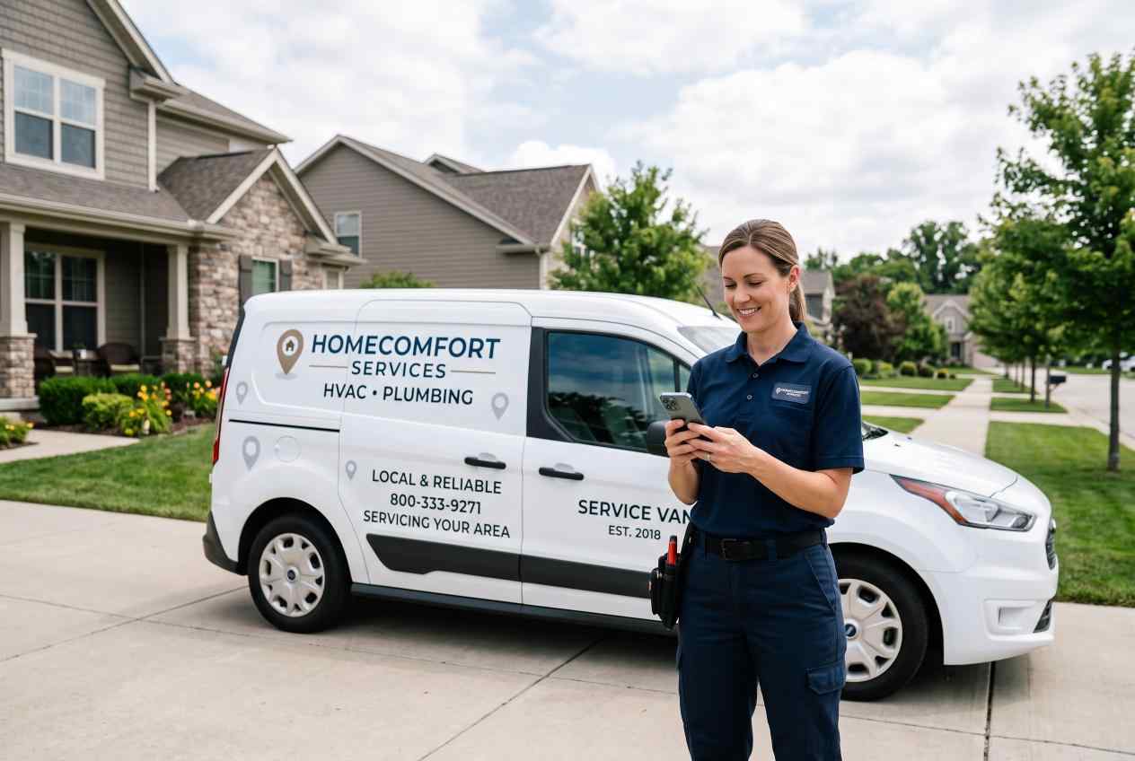 female-hvac-technician-service-van-smartphone