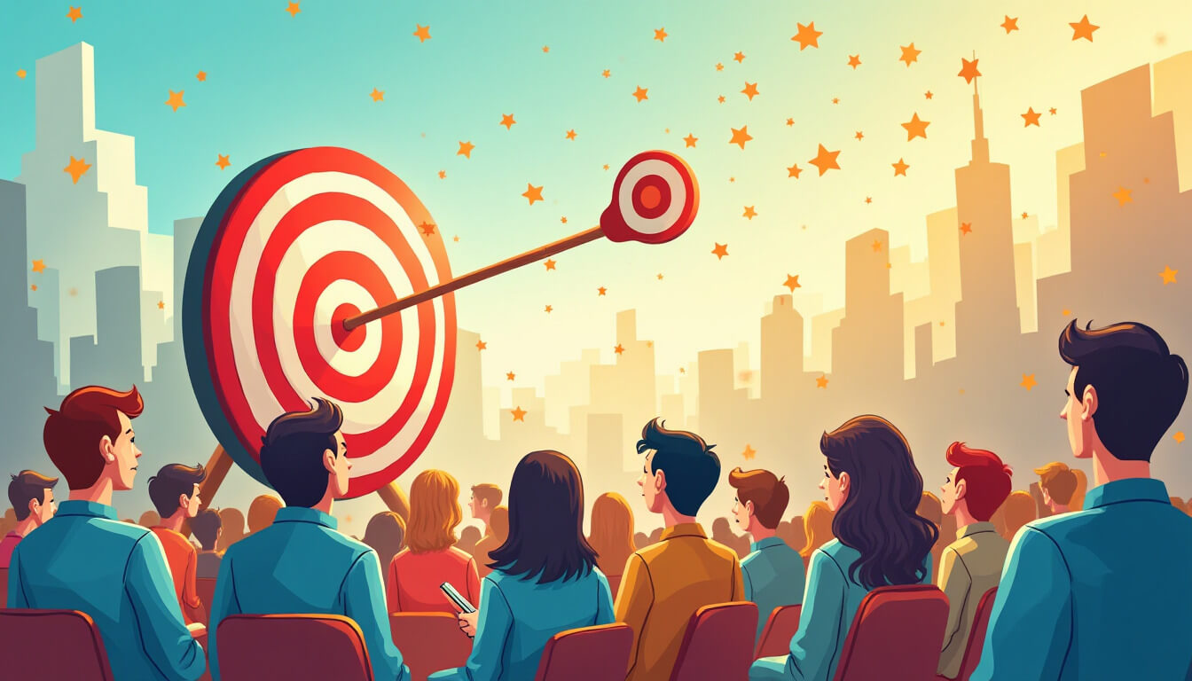 SEO Content Writing Explained: How It Drives Traffic, Rankings, and Growth 4 People sitting and watching a target bullseye. Image Description: Ranking By Hitting the Target | Outrank Strategy