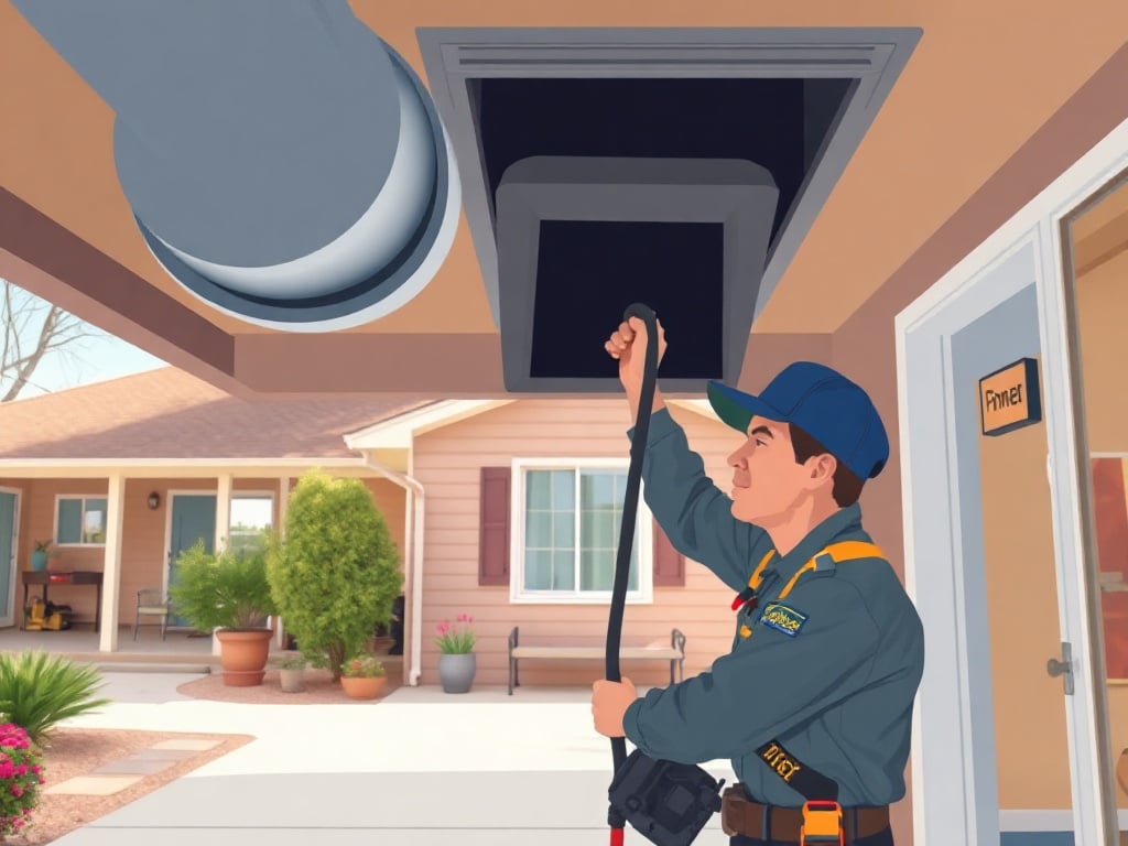 Youngtown, AZ A technician performing air duct cleaning inside a classic ranch home near Clubhouse Square in <span class="av_sa_city">Youngtown</span>, <span class="av_sa_state">AZ</span>