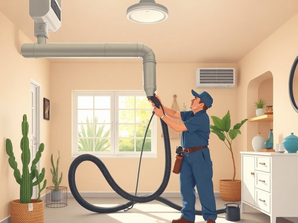 Glendale, AZ A technician performing professional air duct cleaning inside a Glendale Arizona home near Arrowhead Ranch