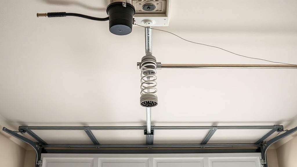 Garage Door Inspection Checklist: Key Checks That Protect Long-Term Performance — Red Crest Garage Doors Interior view of torsion springs and cables above a residential garage door — critical components checked during a garage door safety inspection