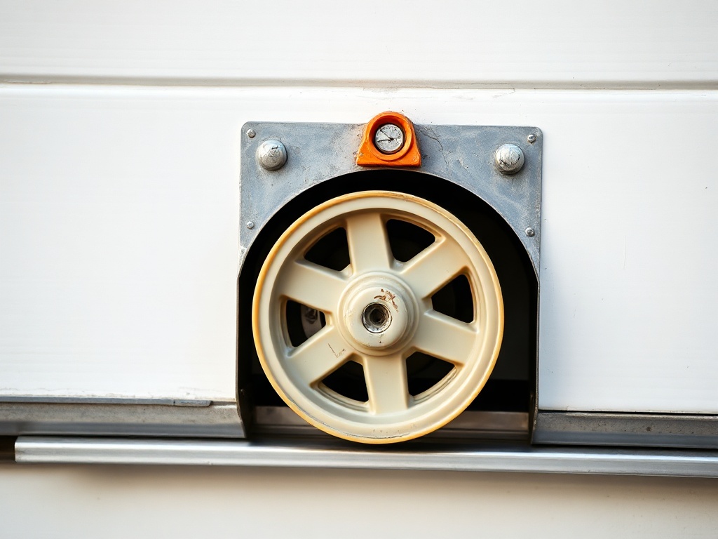 Don't Ignore a Shaking Garage Door — Here's How to Fix It Safely Close-up of a worn garage door roller in a steel track, a common cause that prompts homeowners to schedule same day garage door repair