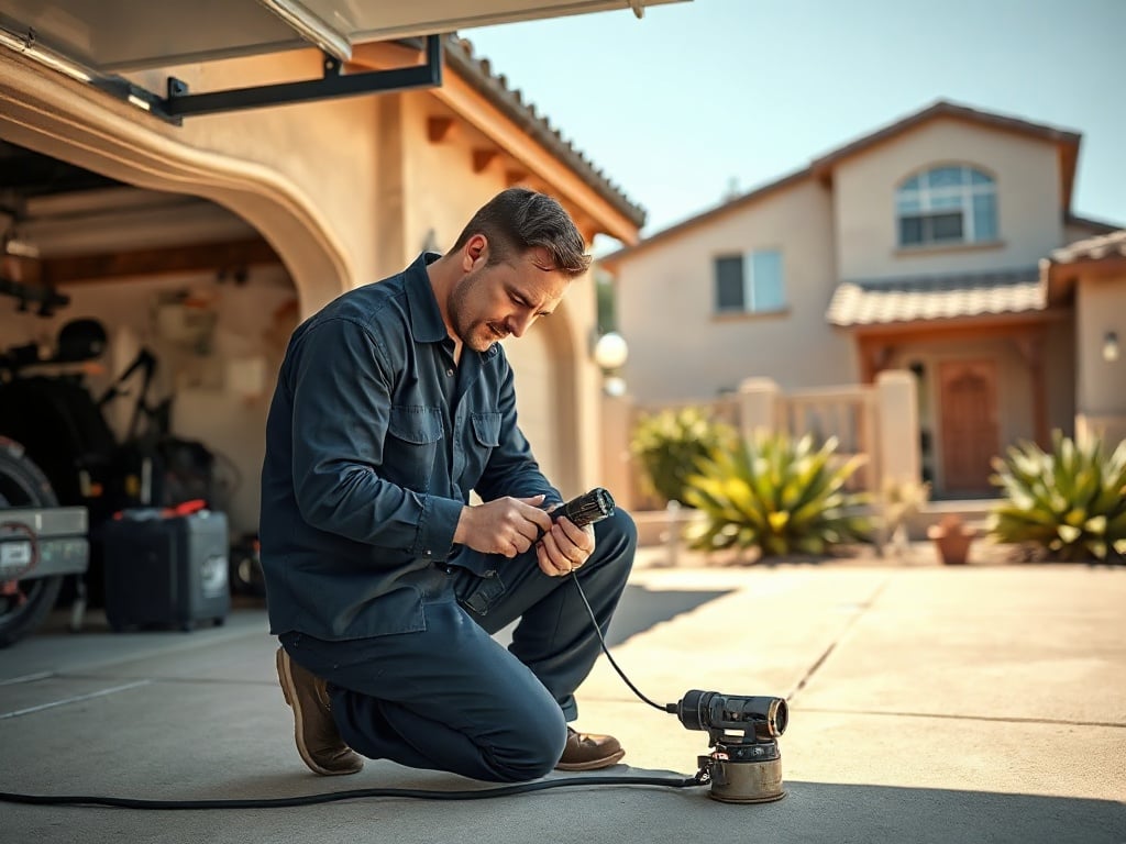 That Loud Snapping Noise From Your Garage Door? Here's What's Really Going On Technician inspecting a garage door cable and roller during an emergency garage door repair visit at a Phoenix metro home