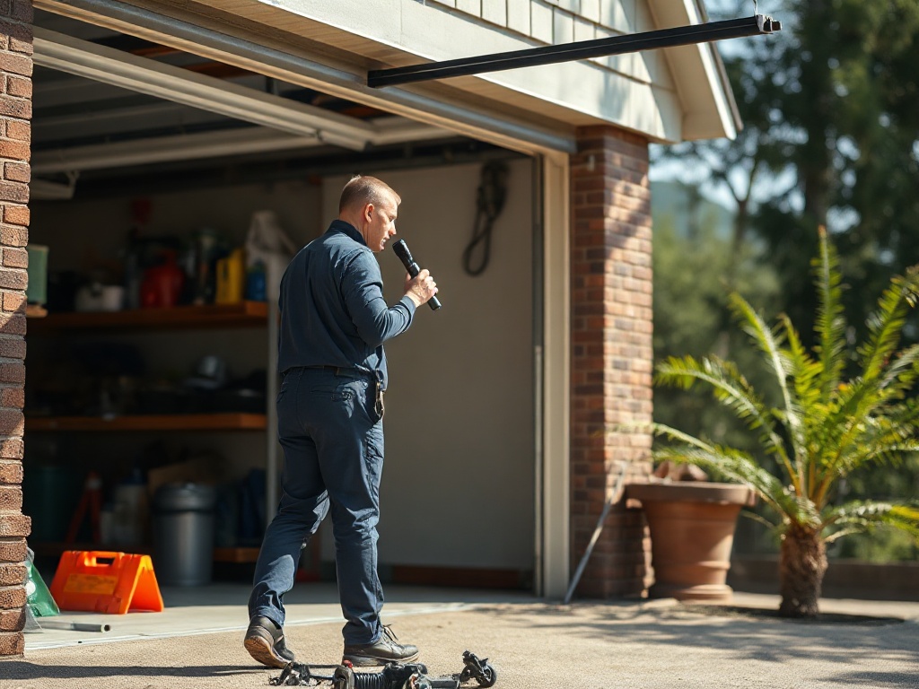 The Real Reason Your Garage Door Gets Stuck Halfway — Before It Gets a Lot Worse Close-up of a torsion spring above a residential garage door illustrating the need for garage door spring repair on a Phoenix area home