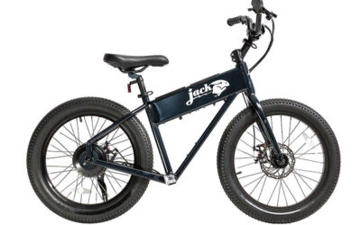 JackRabbit XG Black fat-tire electric bike with "Jack" and rabbit logo.