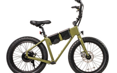 JackRabbit XG PRO Olive green e-bike with fat tires and two black frame-mounted battery packs.