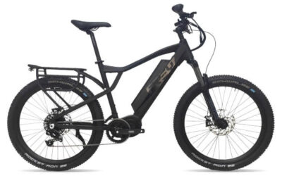 Savannah Hybrid HT 1000 Dark gray electric mountain bike with thick tires, prominent battery, front suspension, and rear rack.