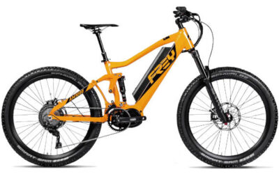 Voyager Ultra (AM1000 V5) Orange Frey AM1000 full-suspension electric mountain bike.