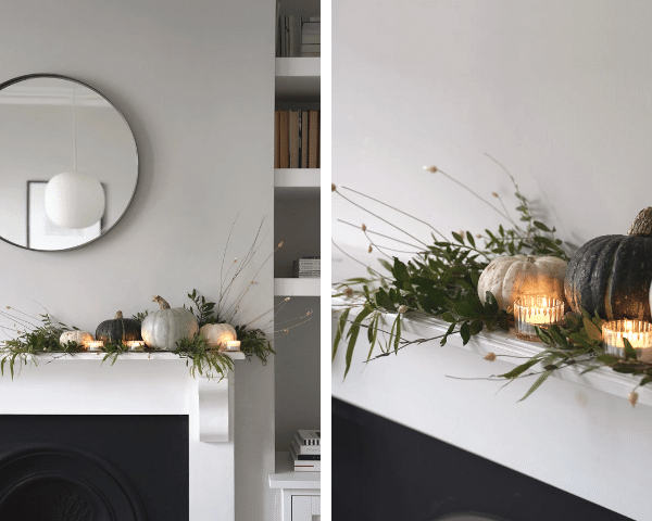 muted fall mantel by thesefourwallsblog.com