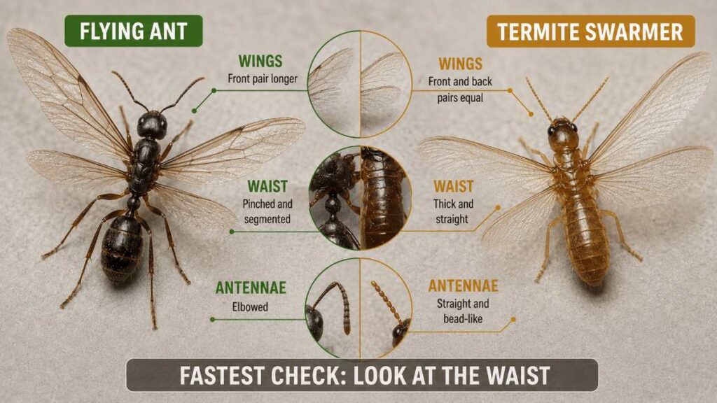 Flying Ants or Termites? How to Tell What Is Really Swarming Your Texas Home 3 The Wing, Waist, and Antenna Test