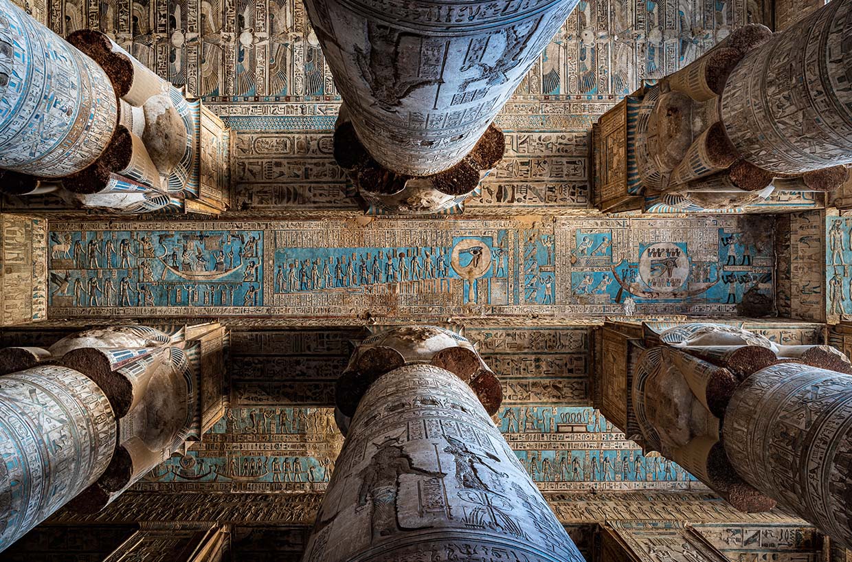 Columns of the Temple of Karnak in Egypt, showcasing ancient architecture and historical significance.