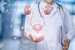 Inicio 9 un médico mostrando las vías urinarias