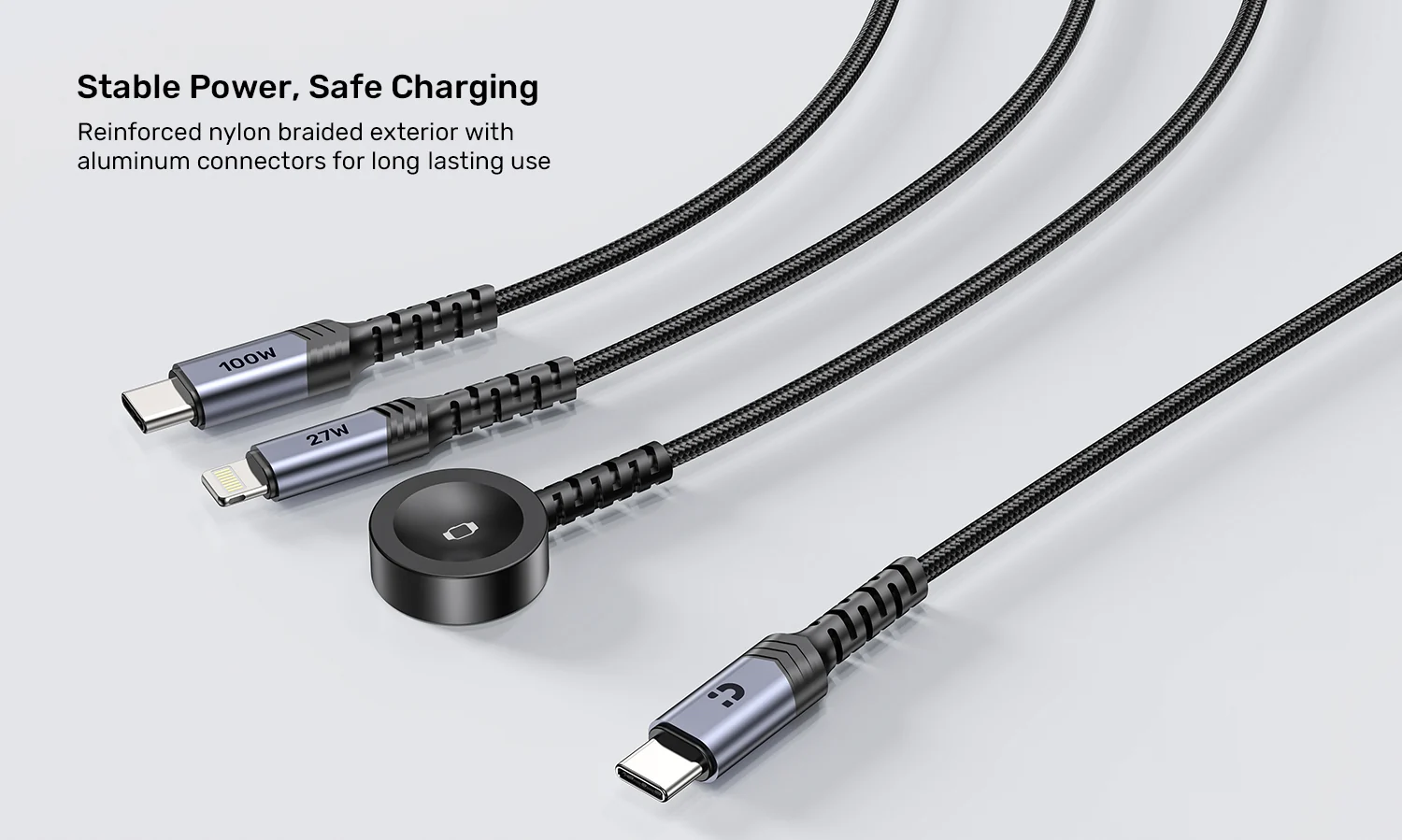 UNITEK C14180AGY01 1.2M 3 in 1 cable offers 100W USB C PD, 27W Lightning, 2.5W Apple Watch 003 UNITEK C14180AGY01 1.2M 3 in 1 cable offers 100W USB C PD, 27W Lightning, 2.5W Apple Watch 003