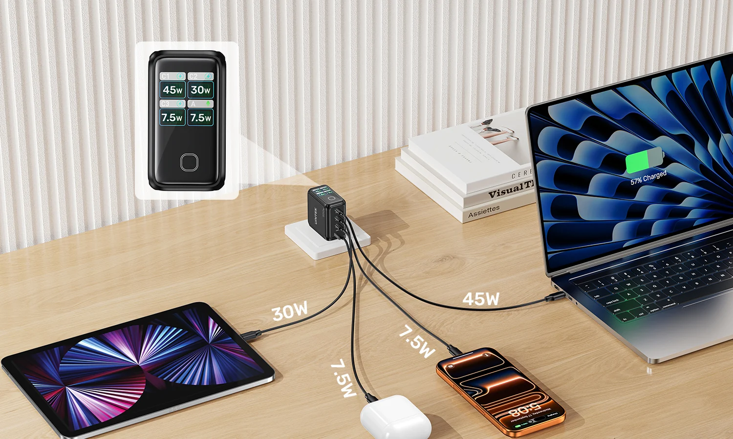 UNITEK P1131ABK01 EU Rexo 100W 4 Port GaN Fast Charger with Smart Display 001 UNITEK P1131ABK01 EU Rexo 100W 4 Port GaN Fast Charger with Smart Display 001