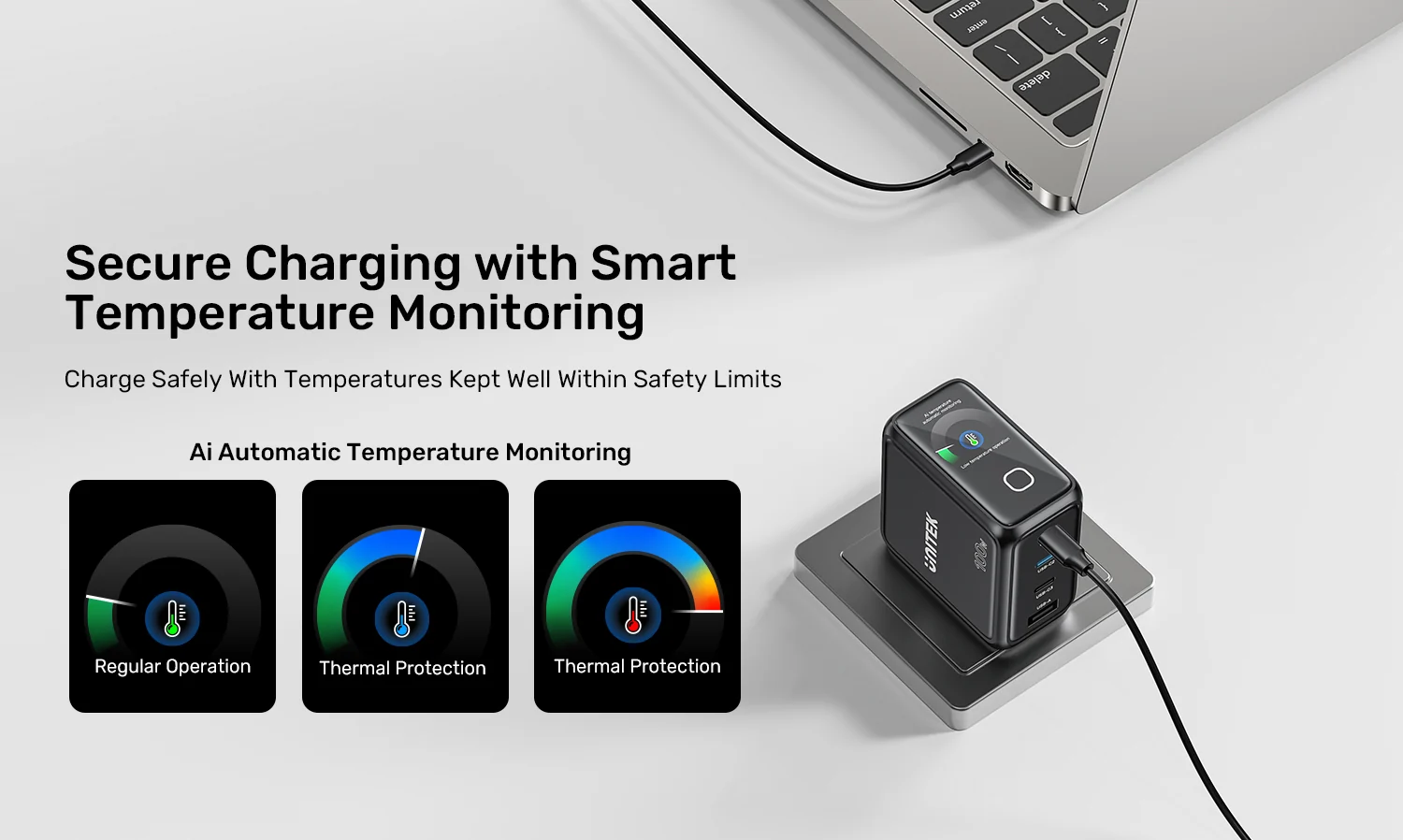 UNITEK P1131ABK01 EU Rexo 100W 4 Port GaN Fast Charger with Smart Display 005 UNITEK P1131ABK01 EU Rexo 100W 4 Port GaN Fast Charger with Smart Display 005