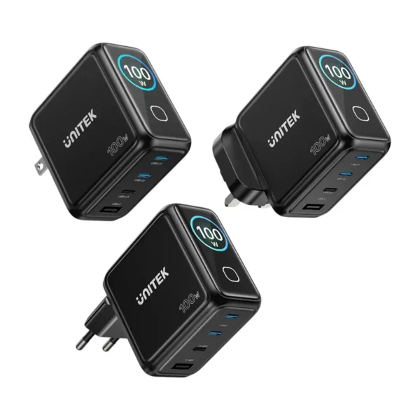 UNITEK P1131ABK01 EU Rexo 100W 4 Port GaN Fast Charger with Smart Display