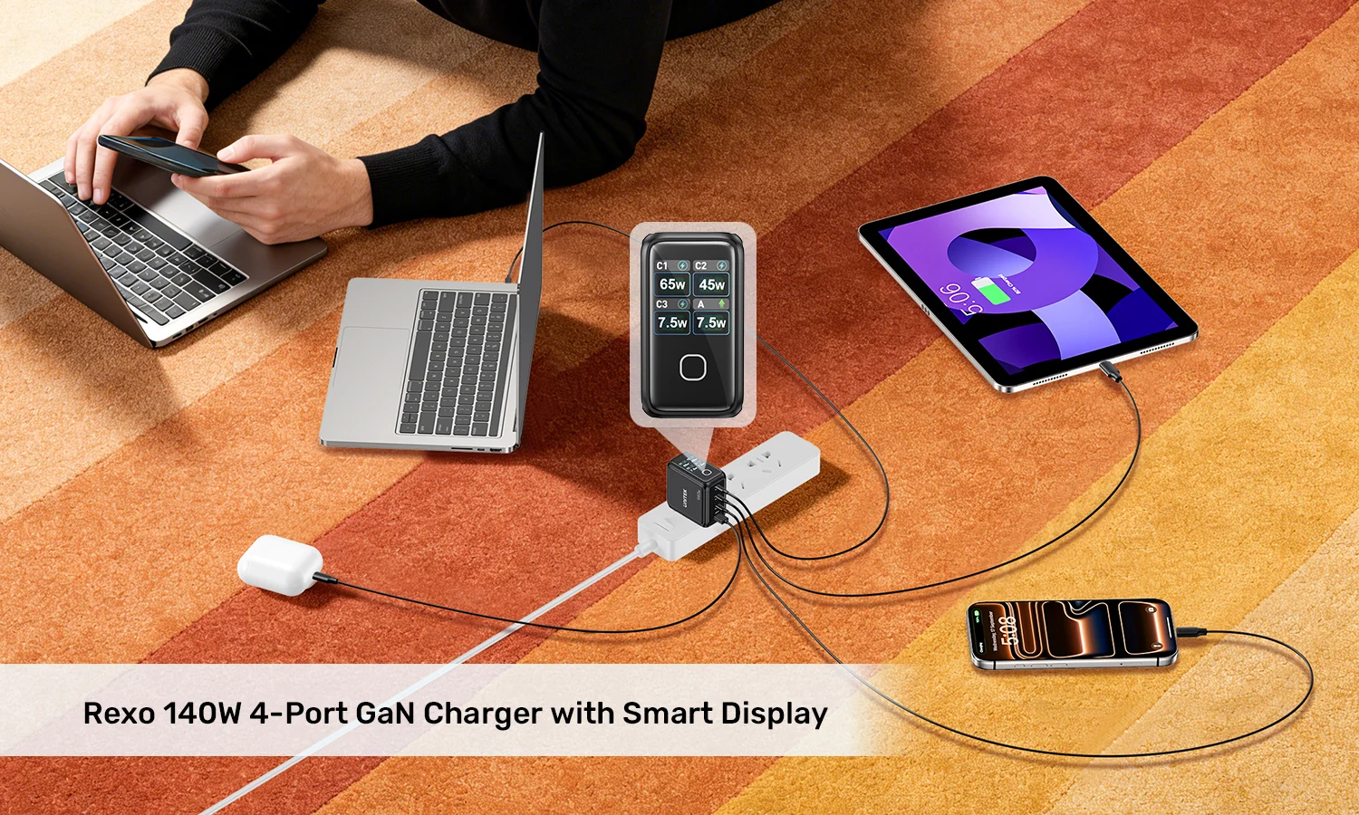 UNITEK P1132ABK01 EU Rexo 140W 4 Port GaN Fast Charger with Smart Display 001 UNITEK P1132ABK01 EU Rexo 140W 4 Port GaN Fast Charger with Smart Display 001