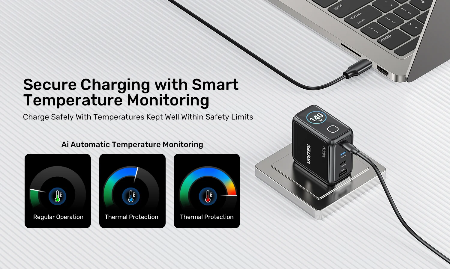 UNITEK P1132ABK01 EU Rexo 140W 4 Port GaN Fast Charger with Smart Display 003 UNITEK P1132ABK01 EU Rexo 140W 4 Port GaN Fast Charger with Smart Display 003