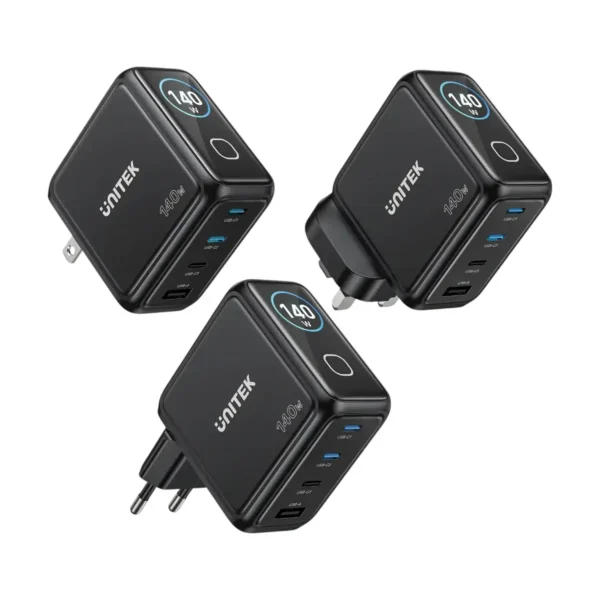 UNITEK P1132ABK01 EU Rexo 140W 4 Port GaN Fast Charger with Smart Display