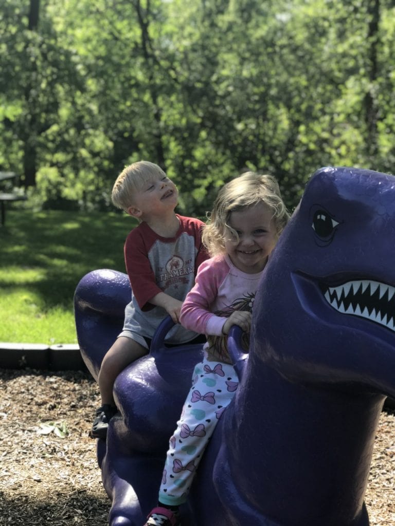 Children enjoying outdoor playground fun with themed animal equipment.