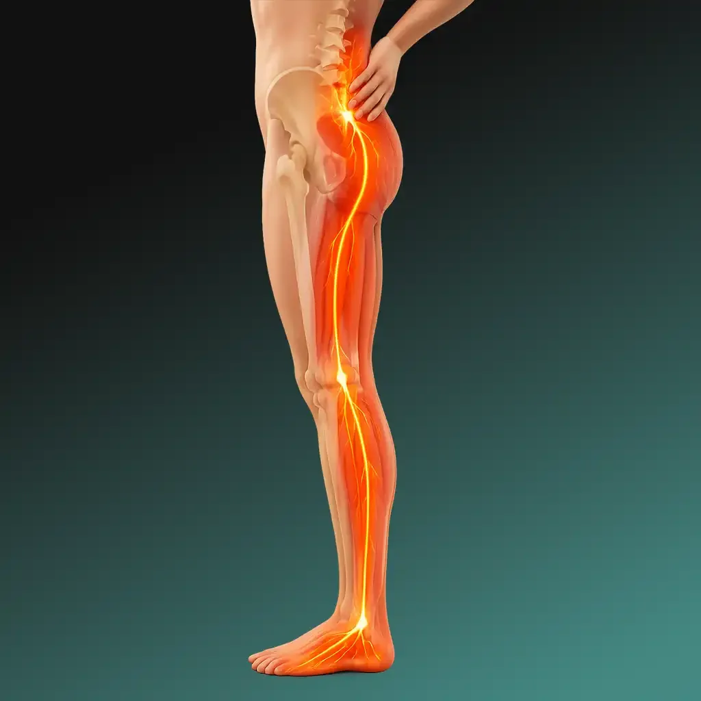 cannon-pointe-chiropractic-sciatica-pain-relief Sciatic nerve pain highlighted along lower back and leg