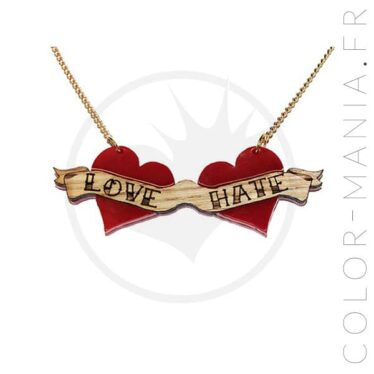 Collier Rouge et Bois Old School Love-Hate | Color-Mania
