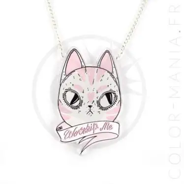 Collier Chat Worship Me Rose et Blanc | Color-Mania