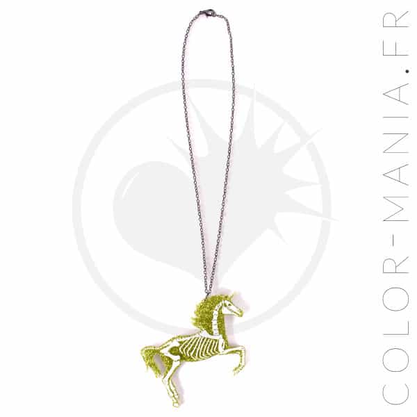 Collier Licorne Squelette Paillettes Dorées | Color-Mania