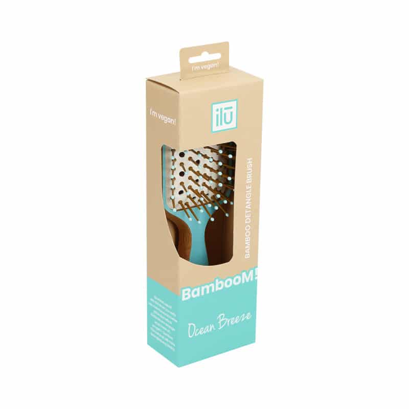 Brosse Démêlante Bambou Bleu Ocean Breeze Carré Mini - ILU BambooM! – Image 2