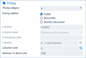 Pricing - SYSPRO Stock Code Creation