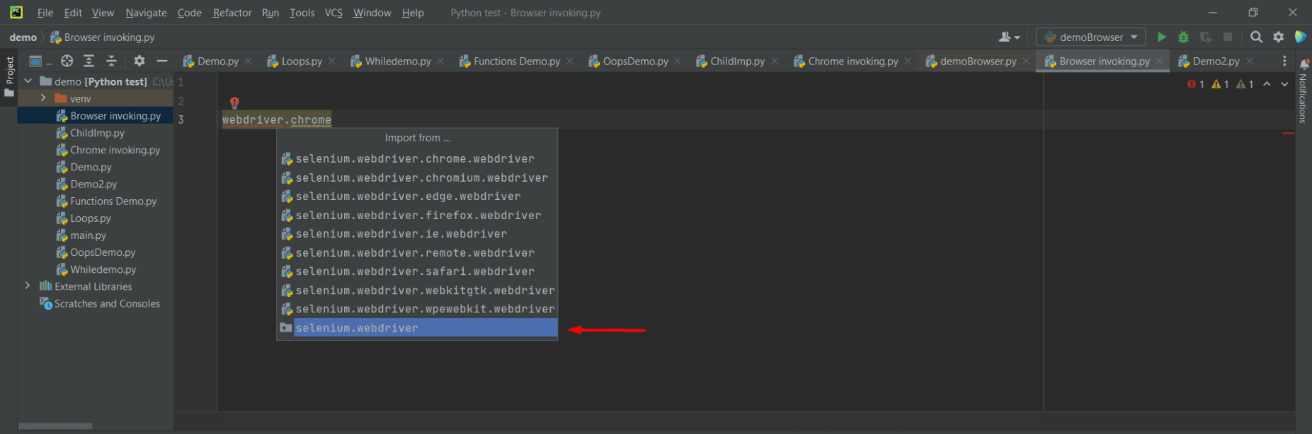 Selenium webdriver Step