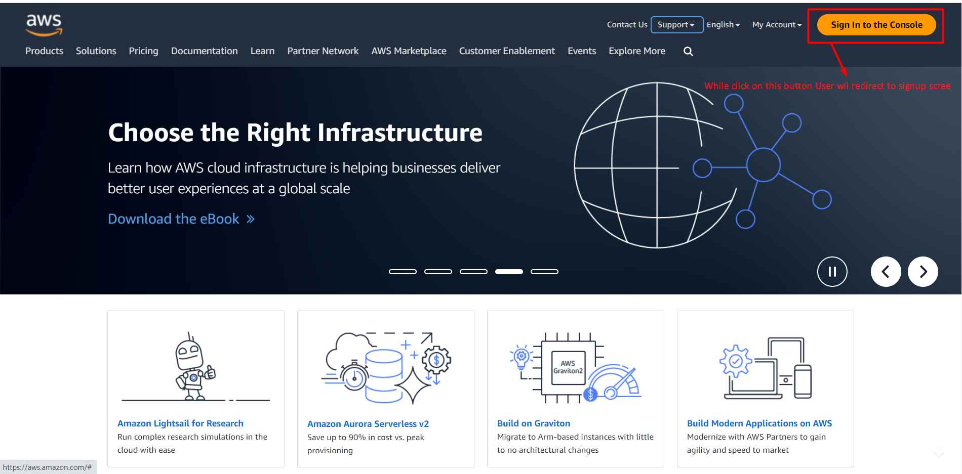 image of AWS console screen